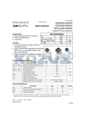 IRFS52N15DPBF datasheet - HEXFET Power MOSFET