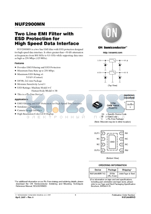 NUF2900MN datasheet - Two Line EMI Filter with ESD Protection for High Speed Data Interface