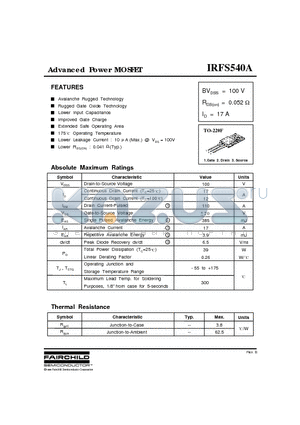 IRFS540A datasheet - Advanced Power MOSFET