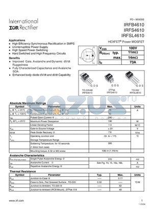 IRFS4610 datasheet - IRFB4610 IRFS4610 IRFSL4610