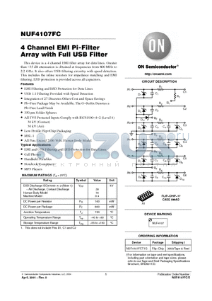 NUF4107FCT1G datasheet - 4 Channel EMI Pi-Filter Array with Full USB Filter