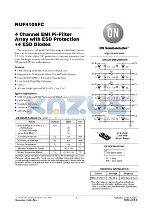 NUF4105FCT1 datasheet - 4 Channel EMI Pi-Filter Array with ESD Protection 4 ESD Diodes