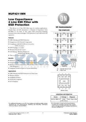 NUF4211MN datasheet - Low Capacitance 4 Line EMI Filter with ESD Protection
