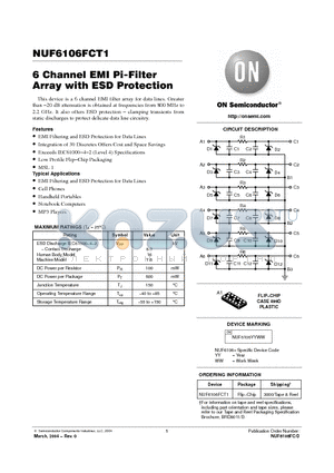 NUF6106FCT1 datasheet - 6 Channel EMI Pi-Filter Array with ESD Protection