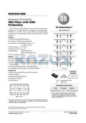 NUF6401MNT1G datasheet - EMI Filter with ESD Protection