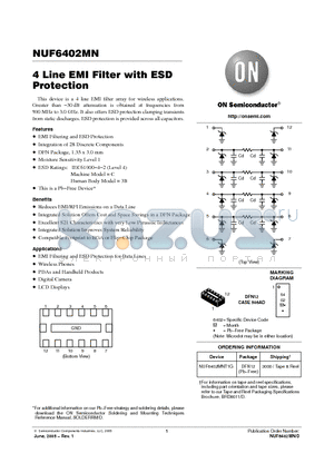 NUF6402MNT1G datasheet - 4 Line EMI Filter with ESD Protection