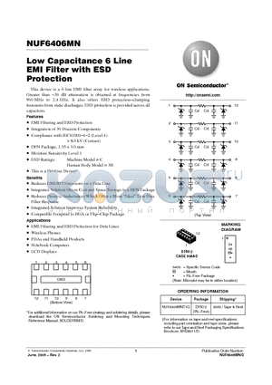 NUF6406MN datasheet - Low Capacitance 6 Line EMI Filter with ESD Protection