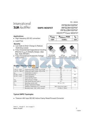 IRFSL23N15DPBF datasheet - HEXFET^Power MOSFET