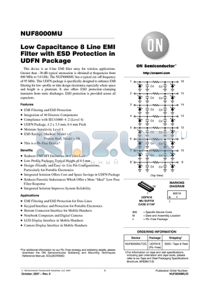 NUF8000MUT2G datasheet - Low Capacitance 8 Line EMI Filter with ESD Protection in UDFN Package