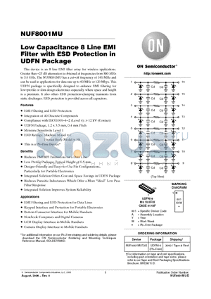NUF8001MU datasheet - Low Capacitance 8 Line EMI Filter with ESD Protection in UDFN Package