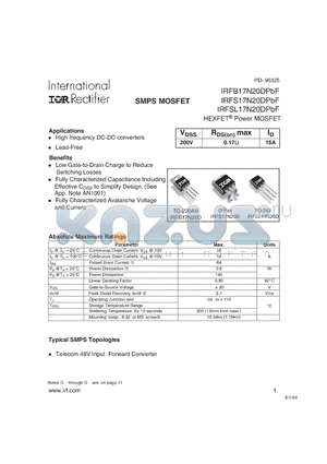 IRFSL17N20DPBF datasheet - HEXFET Power MOSFET