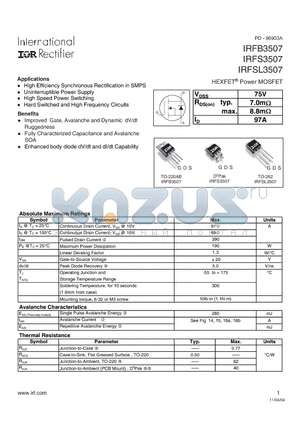 IRFSL3507 datasheet - HEXFET Power MOSFET