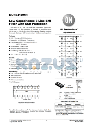 NUF8410MN datasheet - Low Capacitance 8 Line EMI Filter with ESD Protection