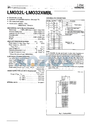 LM032L datasheet - 5V single power supply 20 character x 2 lines