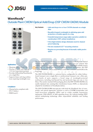 MDX-04ADCB01A datasheet - Outside Plant CWDM Optical Add/Drop (OSP CWDM OADM)Module