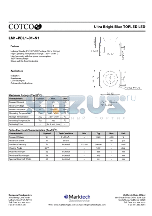 LM1-PBL1-01-N1 datasheet - Ultra Bright Blue TOPLED LED