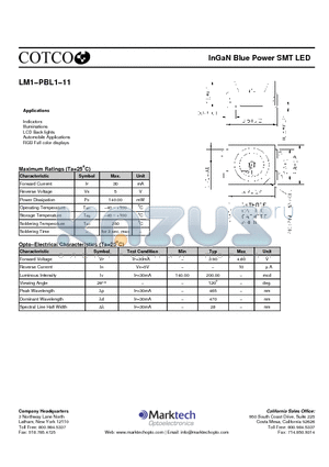 LM1-PBL1-11 datasheet - InGaN Blue Power SMT LED