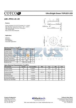 LM1-PPG1-01-N1 datasheet - Ultra Bright Green TOPLED LED