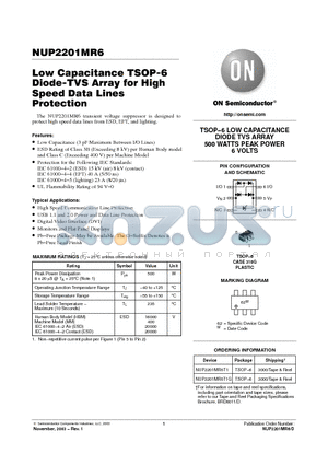 NUP2201MR6T1 datasheet - Low Capacitance TSOP-6 Diode-TVS Array for High Speed Data Lines Protection