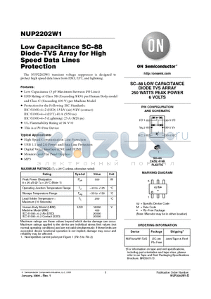 NUP2202W1T2G datasheet - Low Capacitance SC-88 Diode-TVS Array for HIGH Speed Data Lines Protection