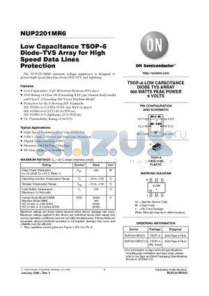 NUP2201MR6_06 datasheet - Low Capacitance TSOP−6 Diode−TVS Array for High Speed Data Lines Protection