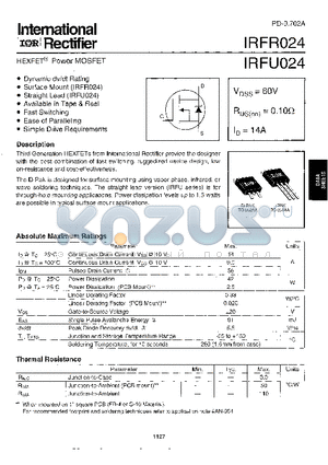 IRFU024 datasheet - HEXFET POWER MOSFET
