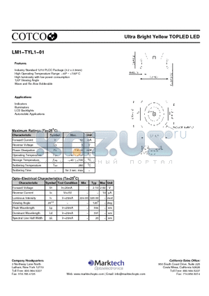 LM1-TYL1-01 datasheet - Ultra Bright Yellow TOPLED LED