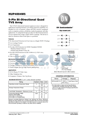 NUP4004M5T1G datasheet - 5−Pin Bi−Directional Quad TVS Array