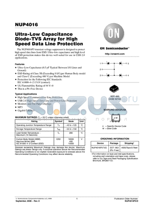 NUP4016 datasheet - Ultra-Low Capacitance Diode-TVS Array for High Speed Data Line Protection