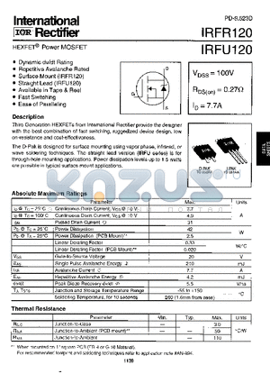 IRFU120 datasheet - HEXFET POWER MOSFET