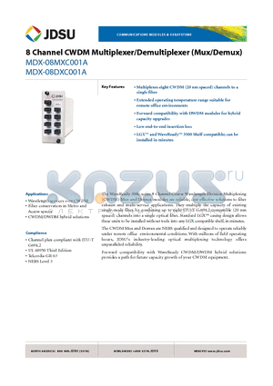MDX-08DXC001A datasheet - 8 Channel CWDM Multiplexer/Demultiplexer (Mux/Demux)