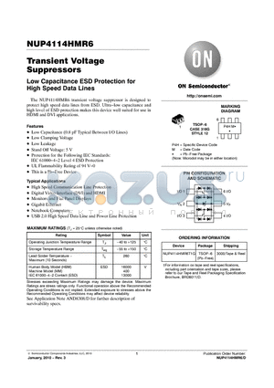 NUP4114HMR6T1G datasheet - Transient Voltage Suppressors Low Capacitance ESD Protection for High Speed Data Lines
