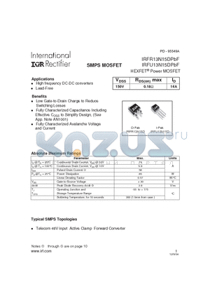 IRFU13N15DPBF datasheet - HEXFET Power MOSFET