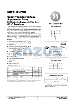 NUP3112UPMUTAG datasheet - Quad Transient Voltage Suppressor Array