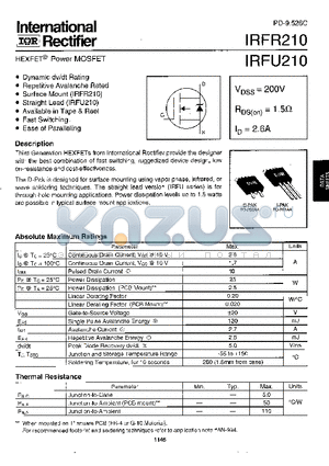 IRFU210 datasheet - Power MOSFET(Vdss=200V, Rds(on)=1.5ohm, Id=2.6A)