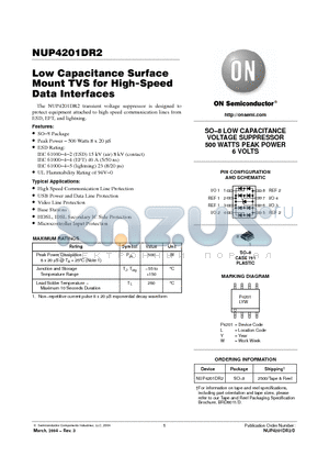 NUP4201DR2 datasheet - Low Capacitance Surface Mount TVS for High-Speed Data Interfaces