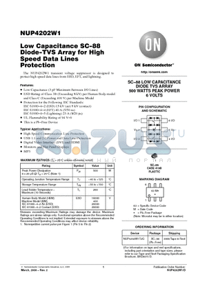 NUP4202W1 datasheet - Low Capacitance SC−88 Diode−TVS Array for High Speed Data Lines Protection
