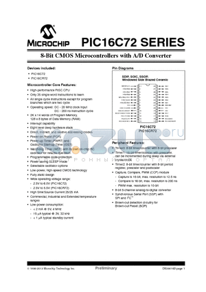 PIC16LC72 datasheet - 8-Bit CMOS Microcontrollers with A/D Converter