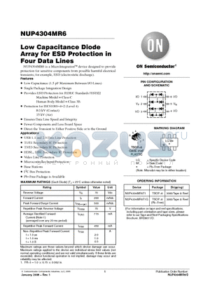 NUP4304MR6 datasheet - Low Capacitance Diode Array for ESD Protection in Four Data Lines