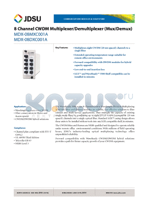 MDX-08MXC001A datasheet - 8 Channel CWDM Multiplexer/Demultiplexer (Mux/Demux)