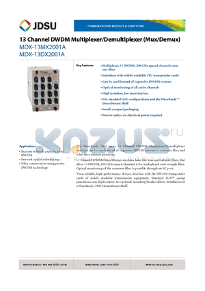 MDX-13MX2001A datasheet - 13 Channel DWDM Multiplexer/Demultiplexer (Mux/Demux)