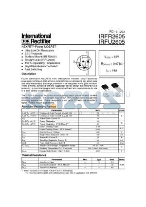 IRFU2605 datasheet - Power MOSFET(Vdss=55V, Rds(on)=0.075ohm, Id=19A)