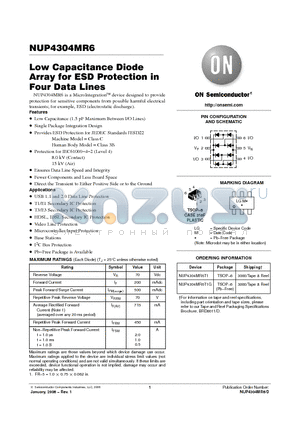 NUP4304MR6T1G datasheet - Low Capacitance Diode Array for ESD Protection in Four Data Lines
