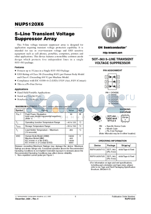 NUP5120X6T1G datasheet - 5−Line Transient Voltage Suppressor Array