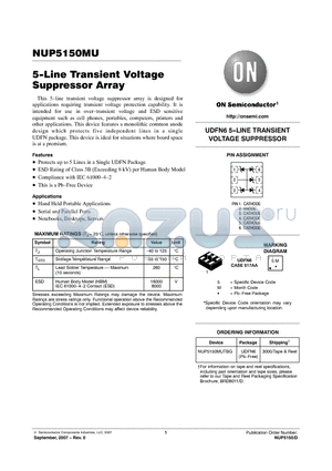 NUP5150MUTBG datasheet - 5-Line Transient Voltage Suppressor Array