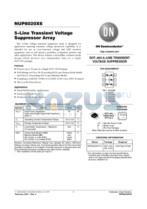 NUP8020X6 datasheet - 5−Line Transient Voltage Suppressor Array