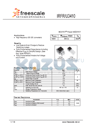 IRFU3410 datasheet - HEXFET Power MOSFET