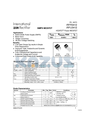 IRFU3412 datasheet - SMPS MOSFET