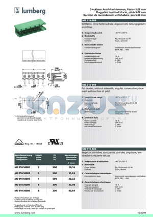 ME010-508 datasheet - Steckbare Anschlussklemmen, Raster 5,08 mm