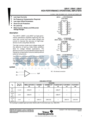 LM107 datasheet - HIGH-PERFORMANCE OPERATIONAL AMPLIFIERS